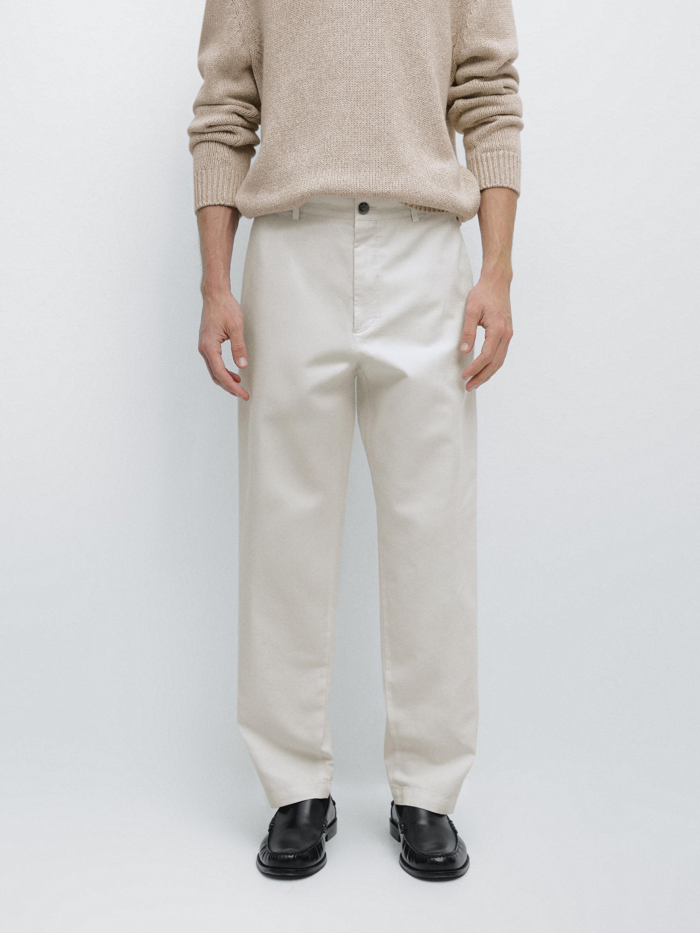 Pantalon tapered fit coton et lin
